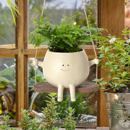 Cute Smiling Face Resin Swinging Flower Pot - homecomforts1