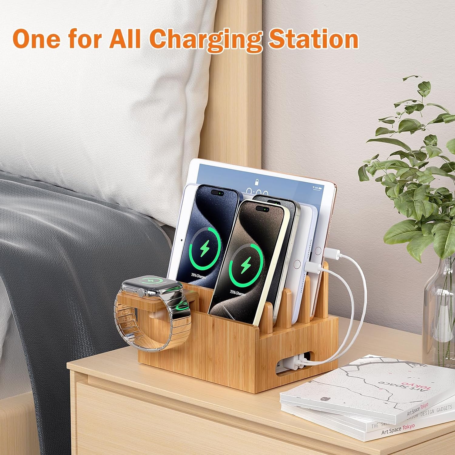 Bamboo Charging Station for Multi-Device with 4 Slots - homecomforts1