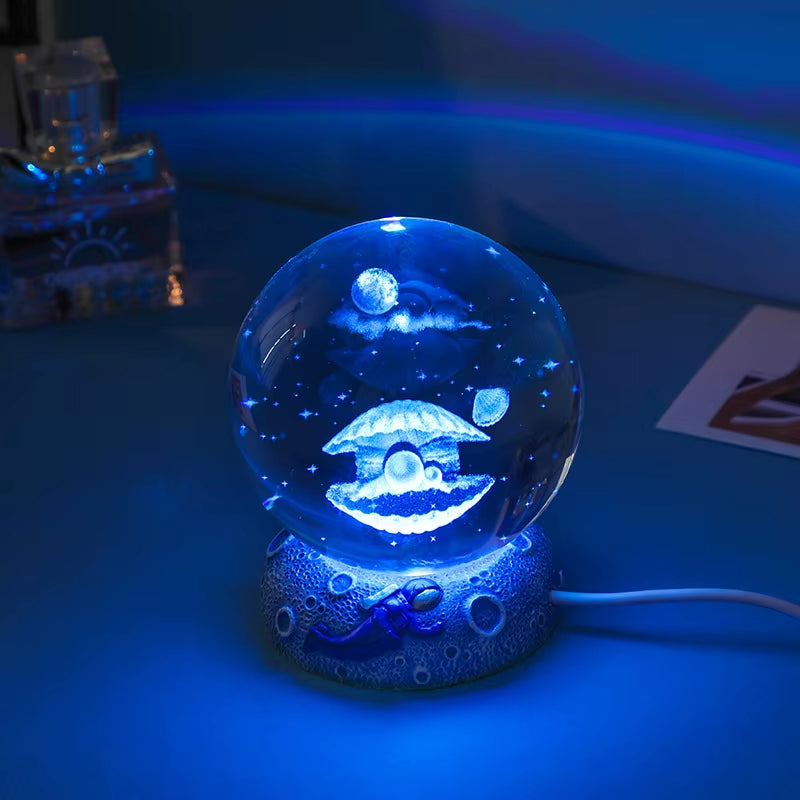 New Crystal Ball Night Light Ornament Luminous Resin Base Glass Handicraft Ornament 3D Engraved Birthday Gift Home Decoration