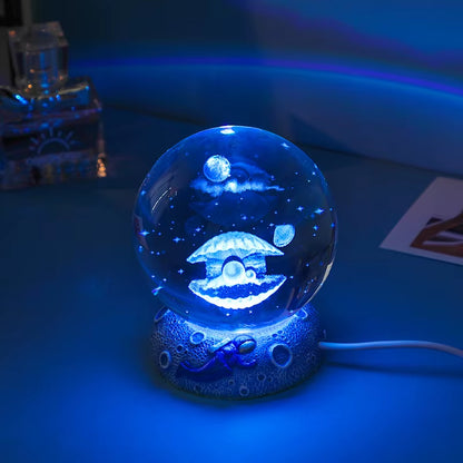 New Crystal Ball Night Light Ornament Luminous Resin Base Glass Handicraft Ornament 3D Engraved Birthday Gift Home Decoration