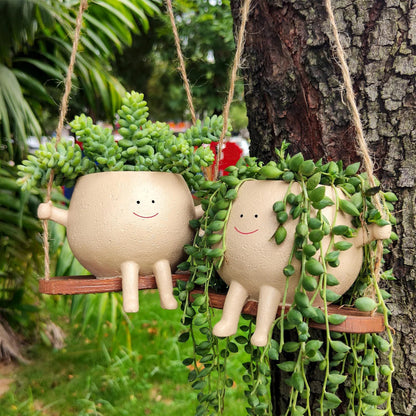 Cute Smiling Face Resin Swinging Flower Pot - homecomforts1