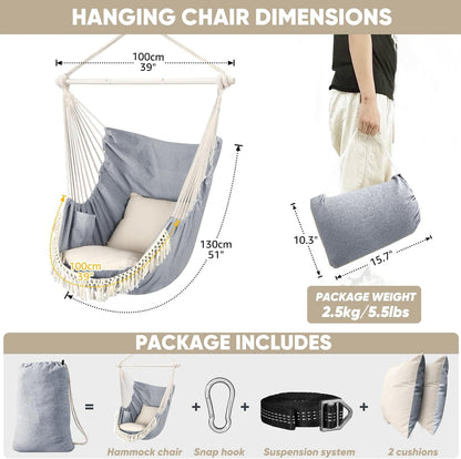 Hanging Hammock Chair, 2 pillows included! - homecomforts1