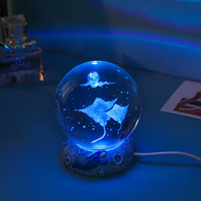 New Crystal Ball Night Light Ornament Luminous Resin Base Glass Handicraft Ornament 3D Engraved Birthday Gift Home Decoration