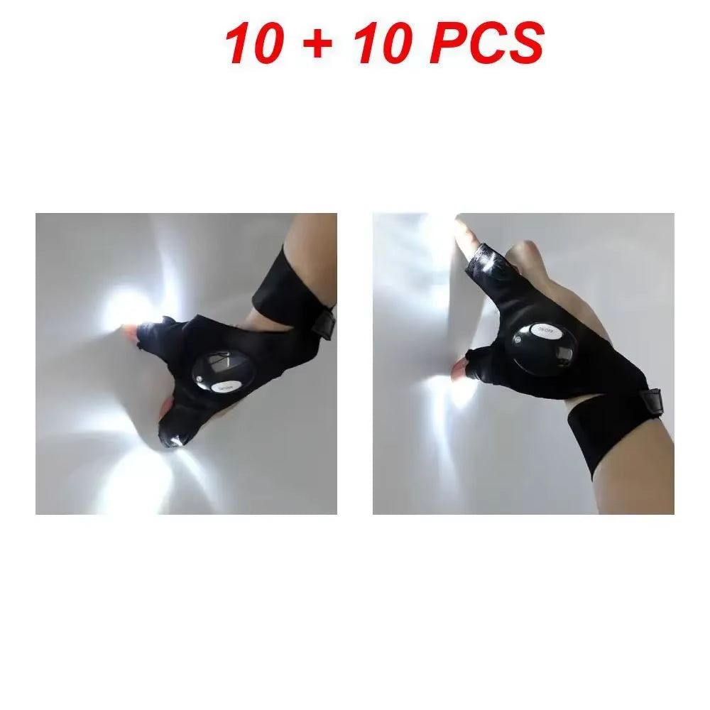 Fingerless Gloves LED Flashlight Outdoor Fishing Camping Wilderness Survival Tools Waterproof Torch Fishing Half Finger Gloves