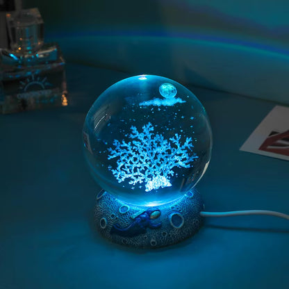 New Crystal Ball Night Light Ornament Luminous Resin Base Glass Handicraft Ornament 3D Engraved Birthday Gift Home Decoration