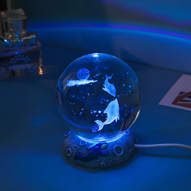 New Crystal Ball Night Light Ornament Luminous Resin Base Glass Handicraft Ornament 3D Engraved Birthday Gift Home Decoration