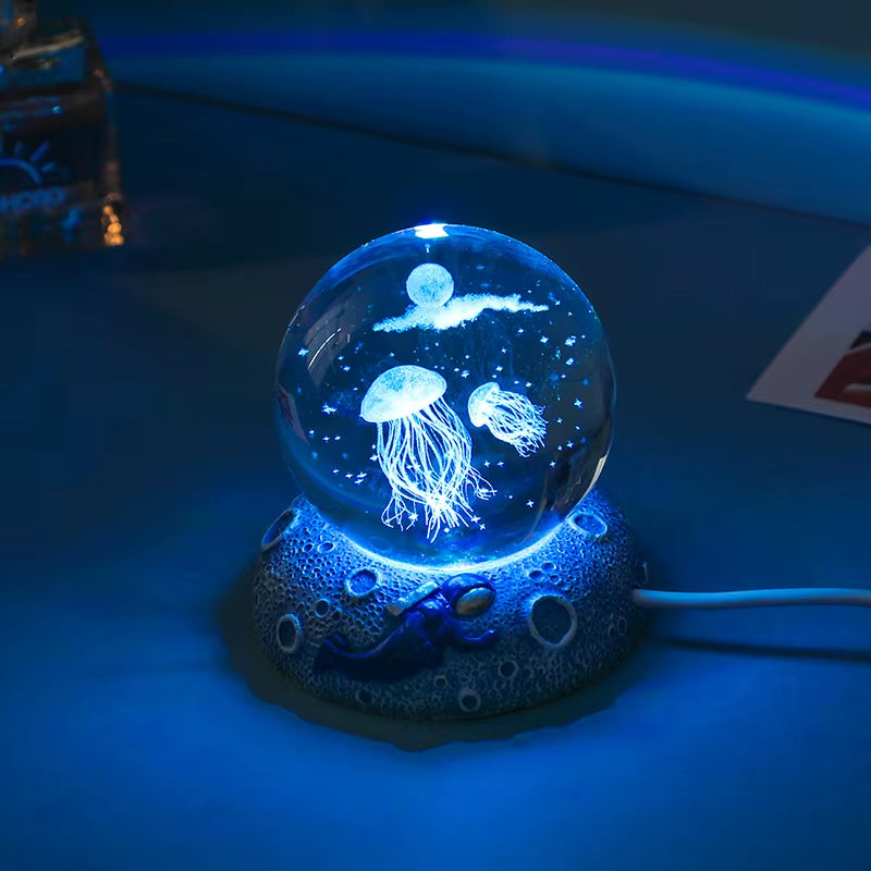 New Crystal Ball Night Light Ornament Luminous Resin Base Glass Handicraft Ornament 3D Engraved Birthday Gift Home Decoration