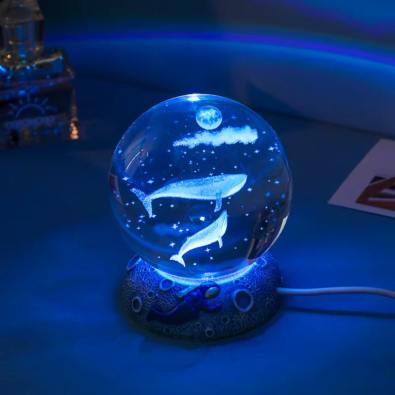 New Crystal Ball Night Light Ornament Luminous Resin Base Glass Handicraft Ornament 3D Engraved Birthday Gift Home Decoration