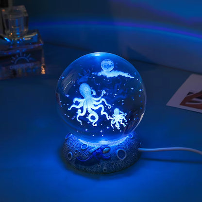 New Crystal Ball Night Light Ornament Luminous Resin Base Glass Handicraft Ornament 3D Engraved Birthday Gift Home Decoration