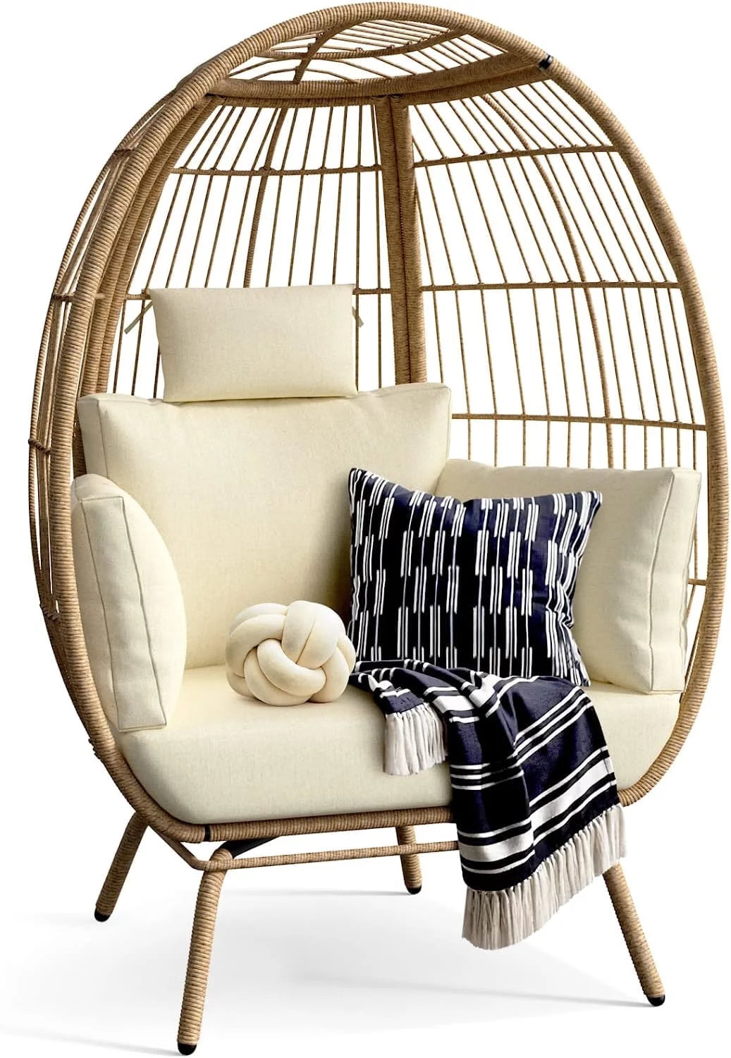 Wicker Egg Chair with Steel Frame (440Lb Capacity) - homecomforts1