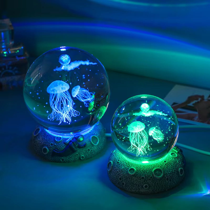 New Crystal Ball Night Light Ornament Luminous Resin Base Glass Handicraft Ornament 3D Engraved Birthday Gift Home Decoration