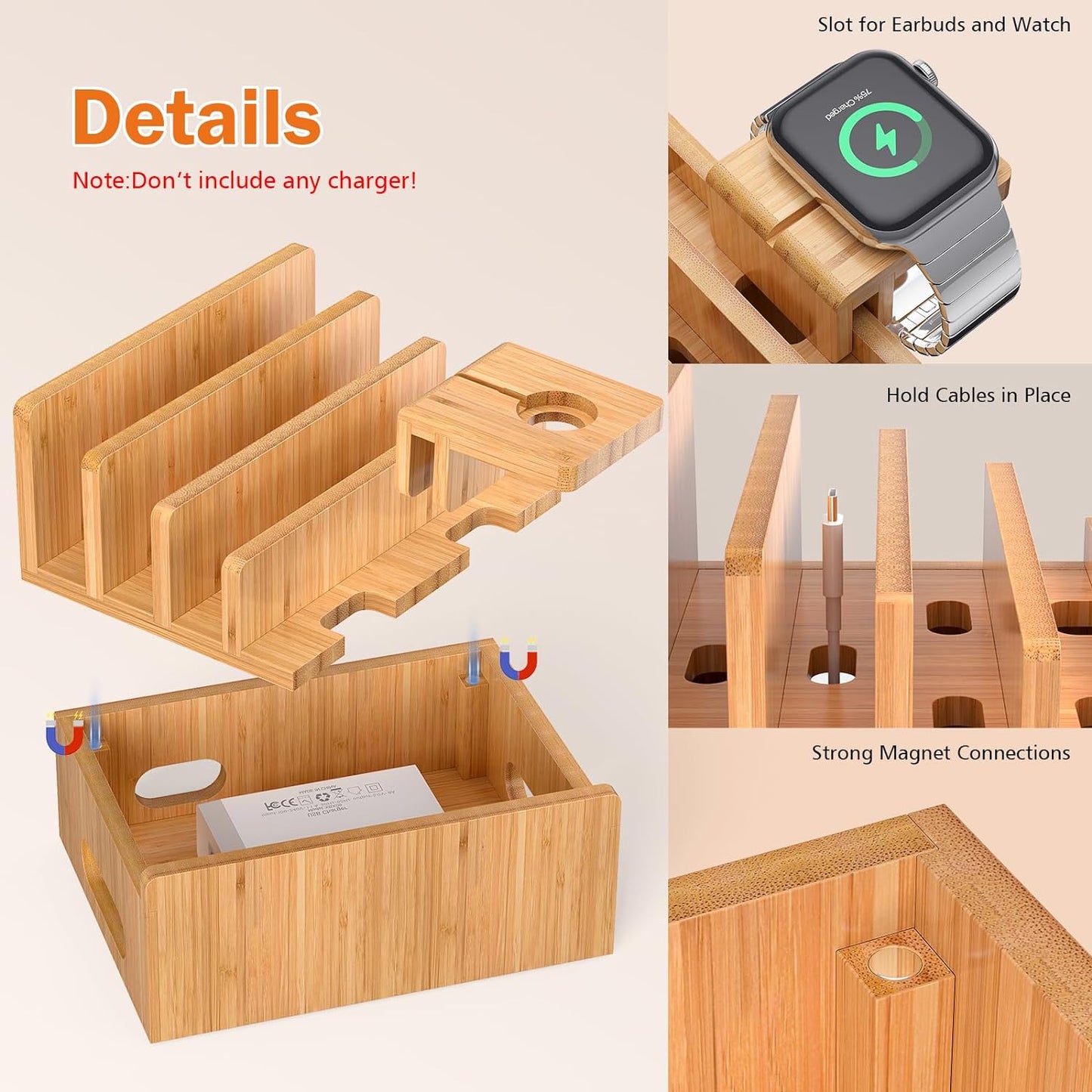 Bamboo Charging Station for Multi-Device with 4 Slots - homecomforts1