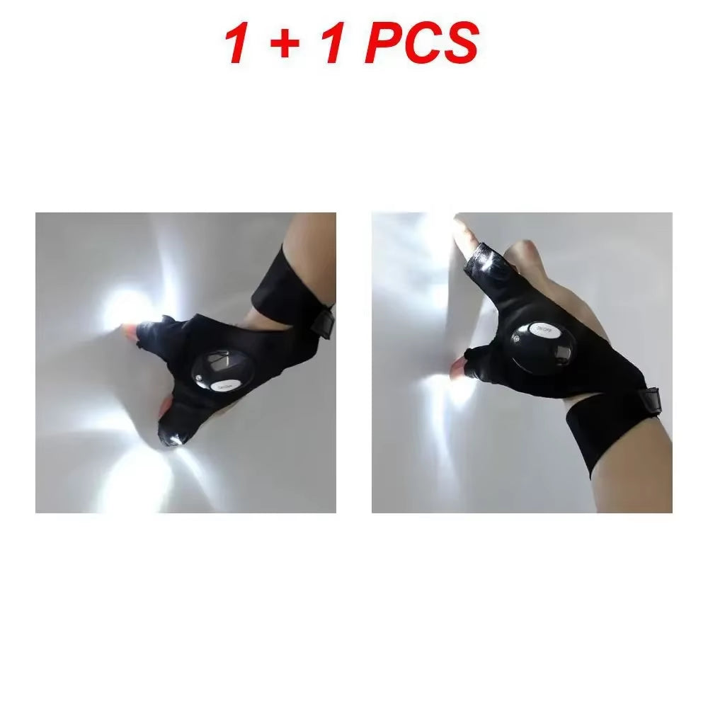 Fingerless Gloves LED Flashlight Outdoor Fishing Camping Wilderness Survival Tools Waterproof Torch Fishing Half Finger Gloves