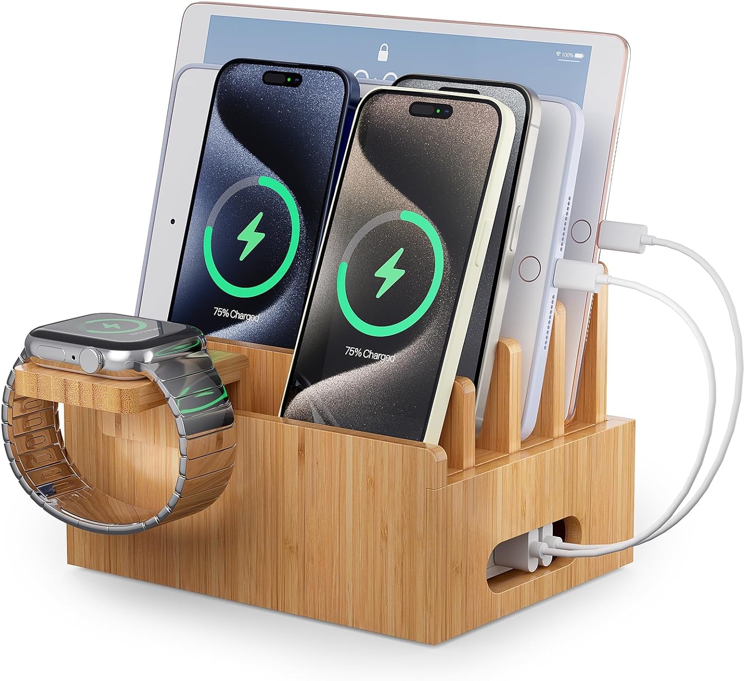 Bamboo Charging Station for Multi-Device with 4 Slots - homecomforts1