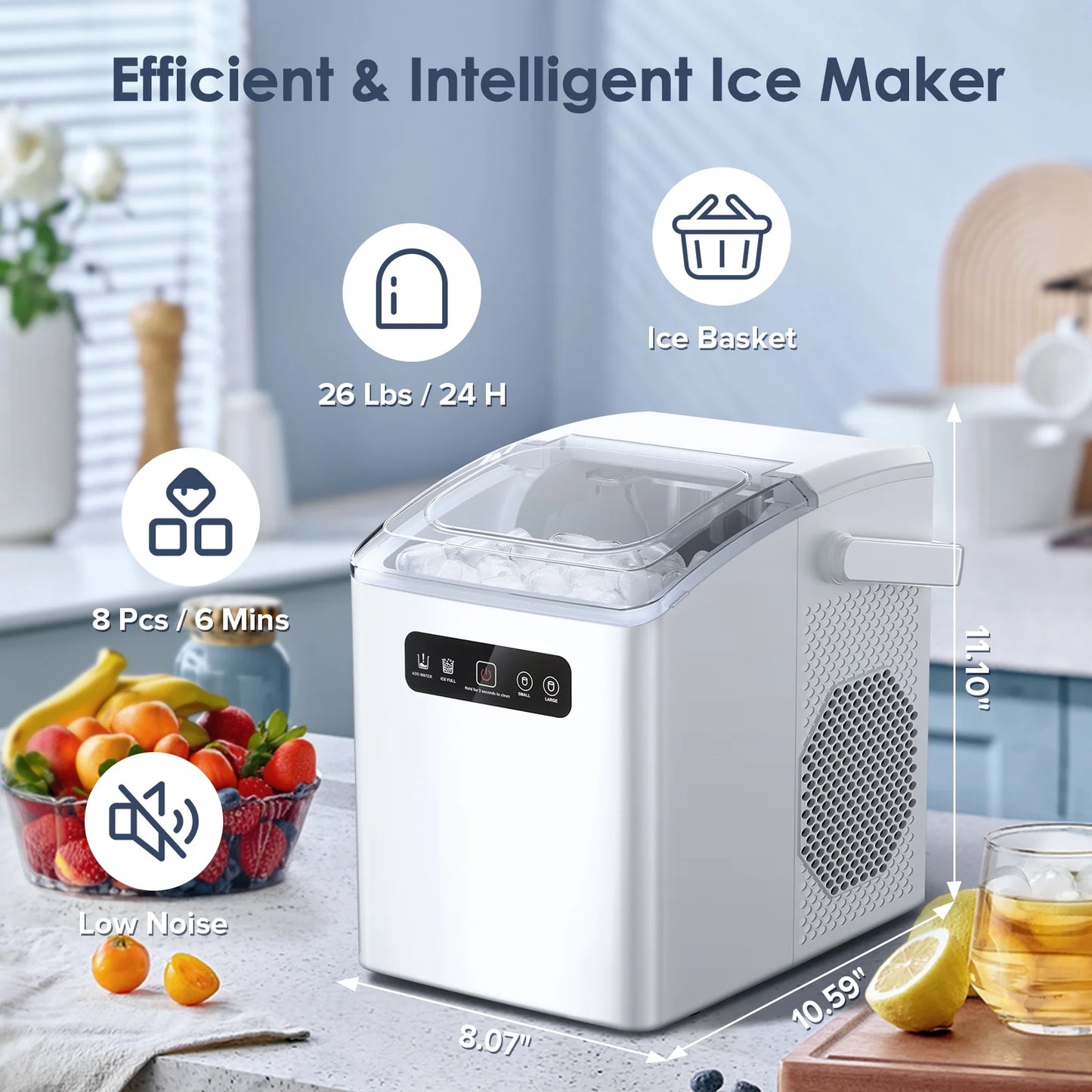 Countertop Portable Ice Maker, Self-Cleaning with Handle and Ice Scoop - homecomforts1