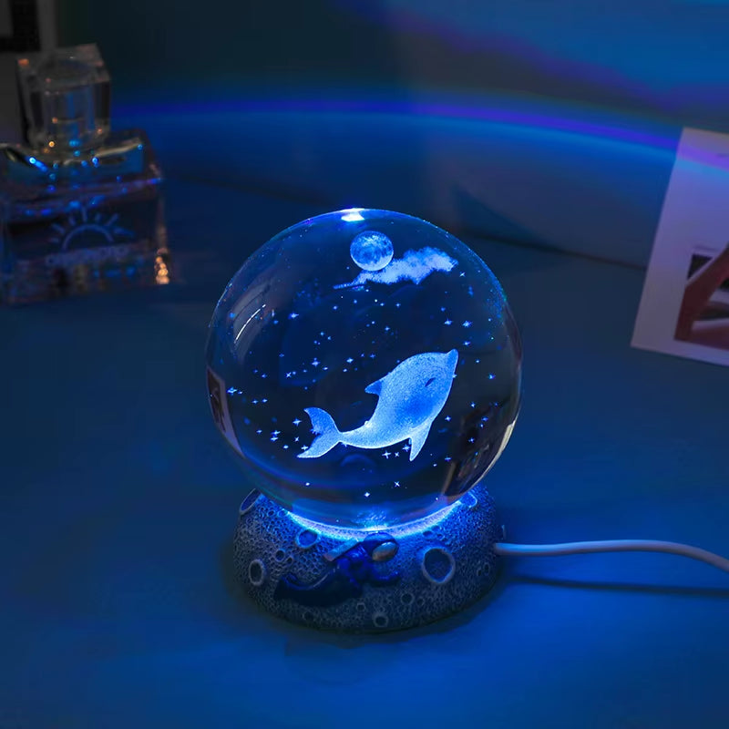 New Crystal Ball Night Light Ornament Luminous Resin Base Glass Handicraft Ornament 3D Engraved Birthday Gift Home Decoration