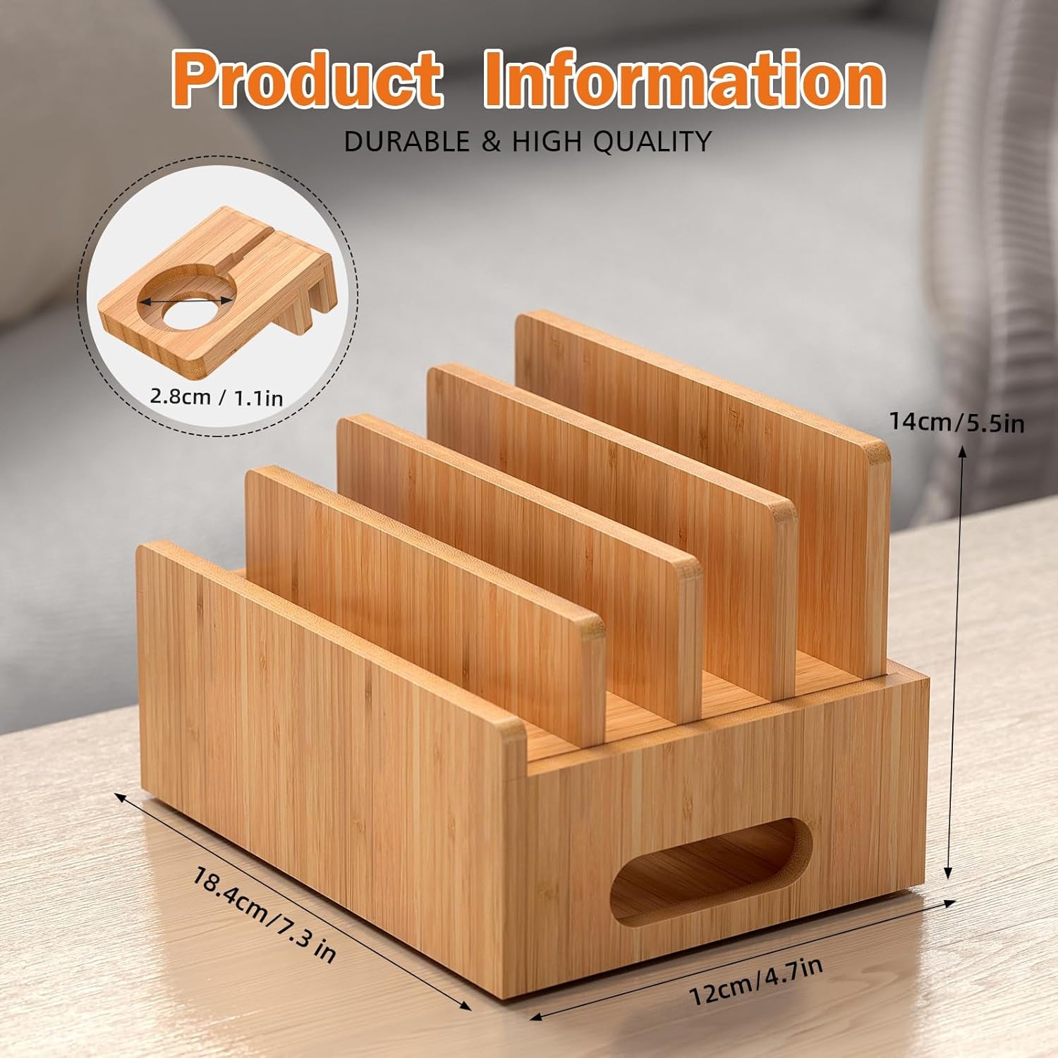 Bamboo Charging Station for Multi-Device with 4 Slots - homecomforts1