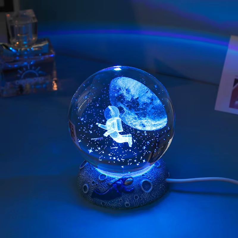 New Crystal Ball Night Light Ornament Luminous Resin Base Glass Handicraft Ornament 3D Engraved Birthday Gift Home Decoration