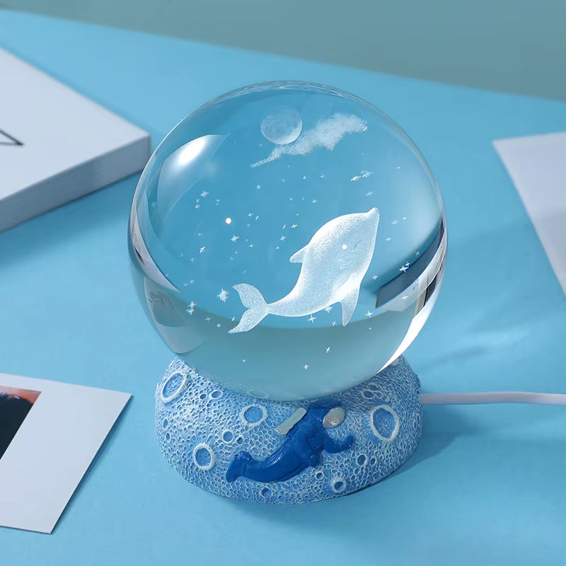 New Crystal Ball Night Light Ornament Luminous Resin Base Glass Handicraft Ornament 3D Engraved Birthday Gift Home Decoration