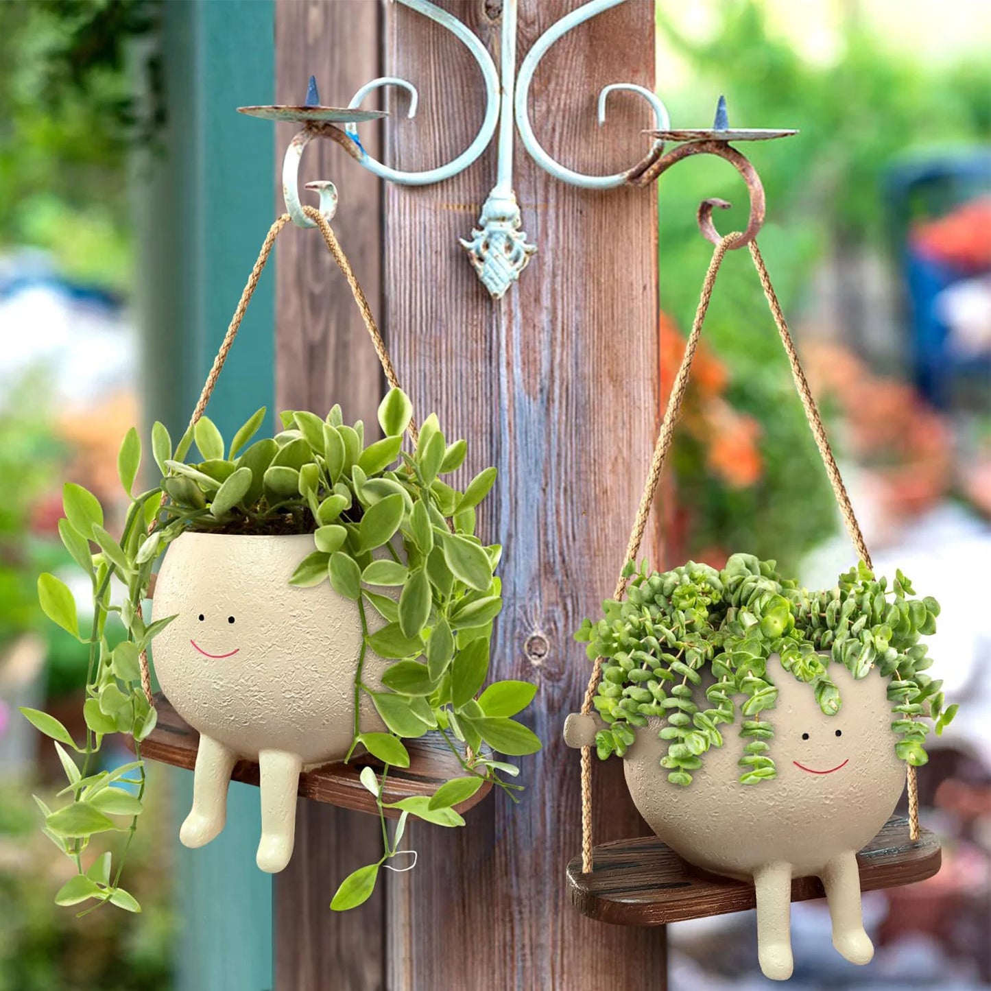 Cute Smiling Face Resin Swinging Flower Pot - homecomforts1