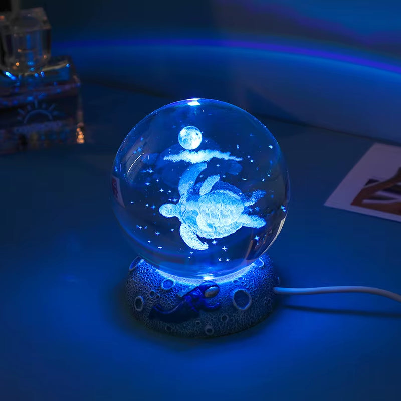 New Crystal Ball Night Light Ornament Luminous Resin Base Glass Handicraft Ornament 3D Engraved Birthday Gift Home Decoration